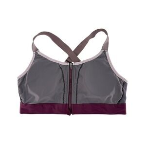 Fabletics FULL ZIP FRONT HIGH SUPPORT Sports Bra XL‎ Purple Gray Cross Back Gym